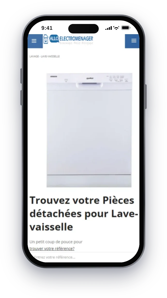 AlloElectromenager, page d’accueil sur mobile
