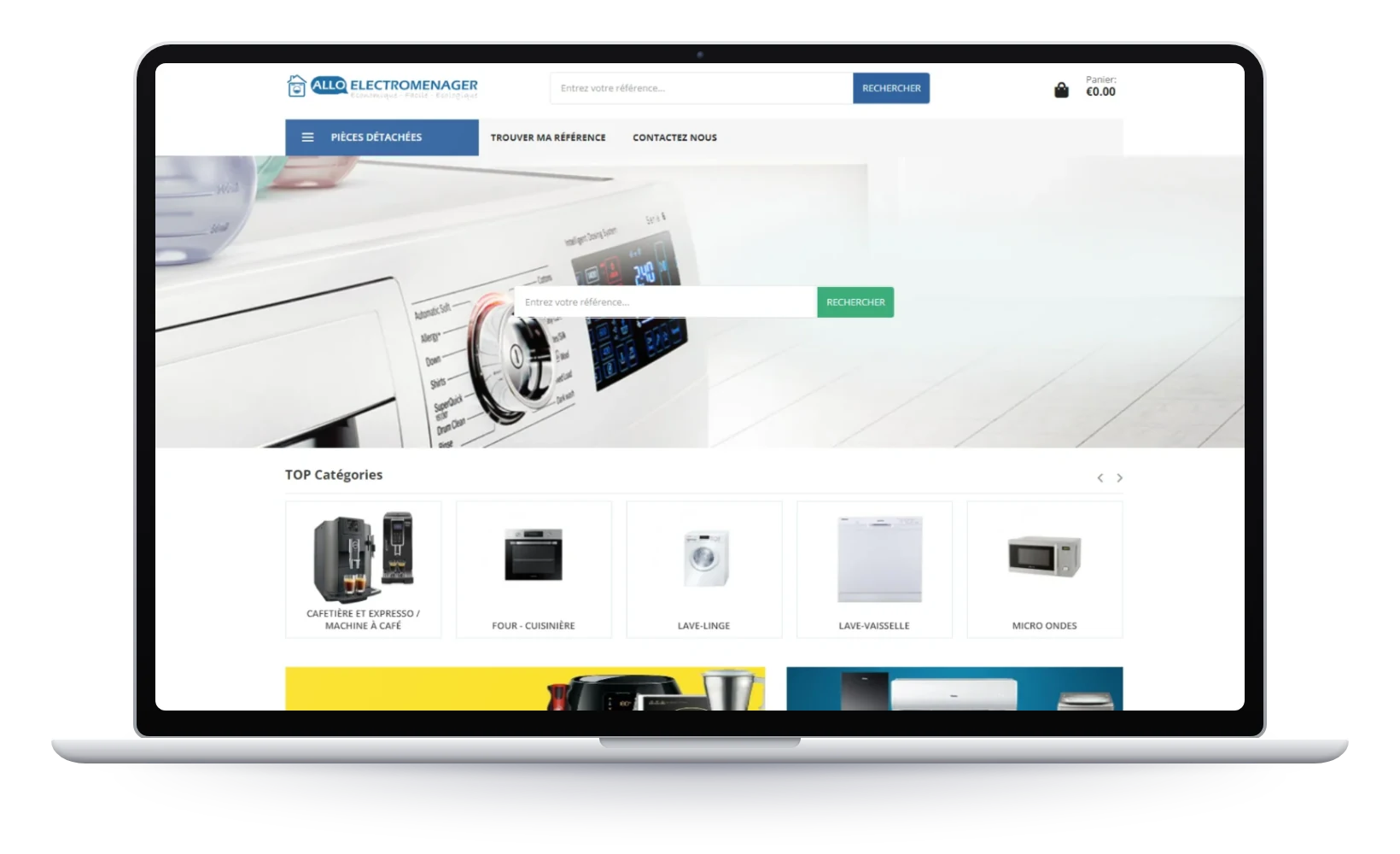 AlloElectromenager, page d’accueil sur ordinateur