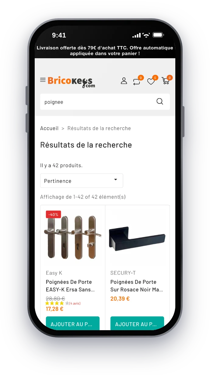 Bricokeys, résultats de recherche sur mobile