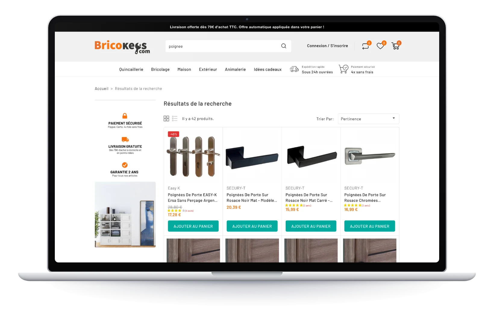 Bricokeys, résultats de recherche sur ordinateur
