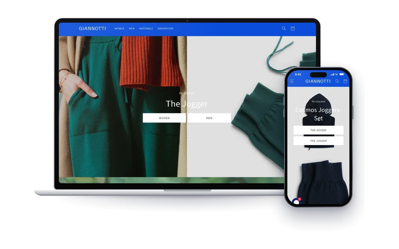 Page d’accueil d’une boutique de mode sur ordinateur et sur téléphone