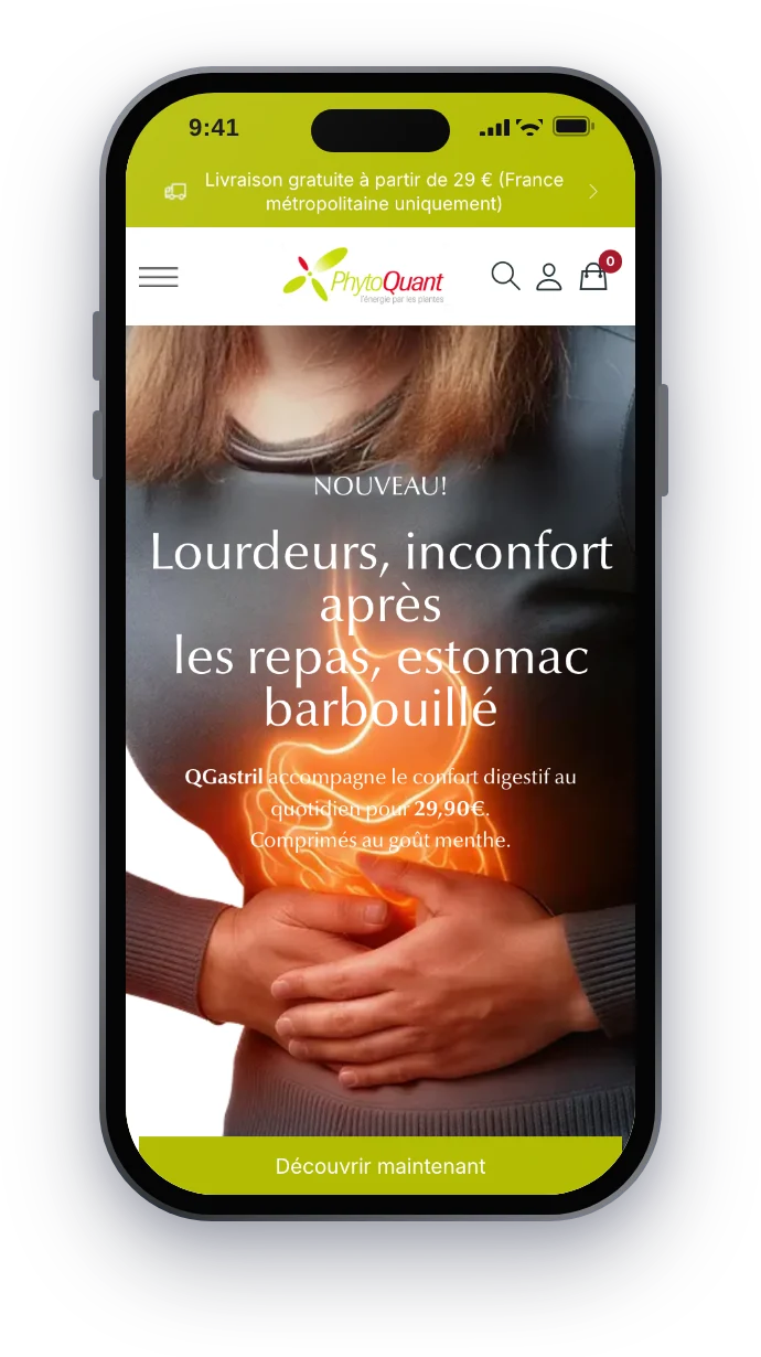 PhytoQuant, home page on mobile
