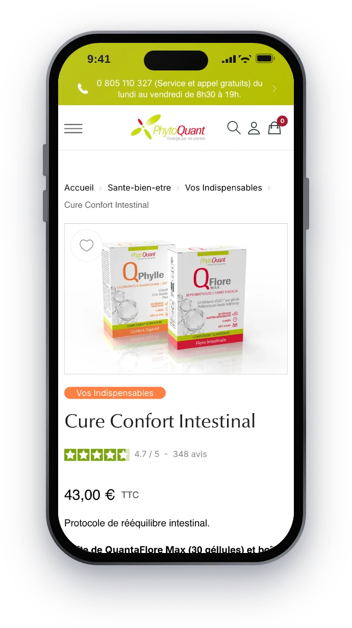 PhytoQuant, product page on mobile