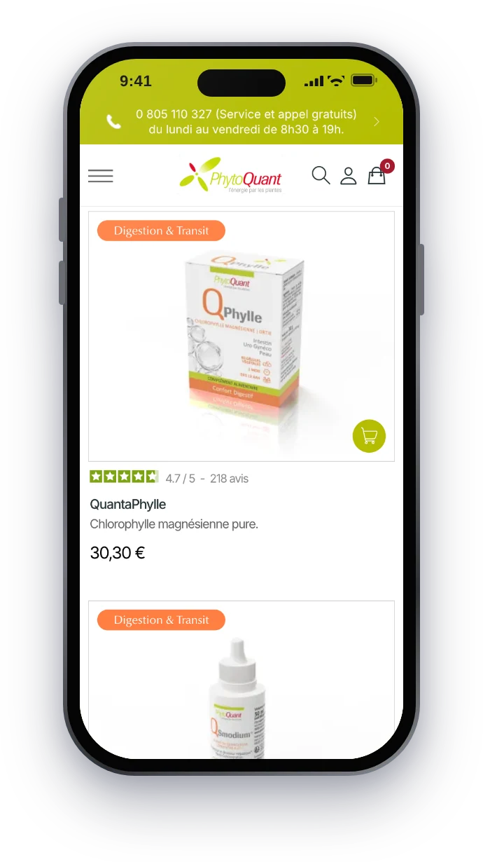 PhytoQuant, product catalogue on mobile