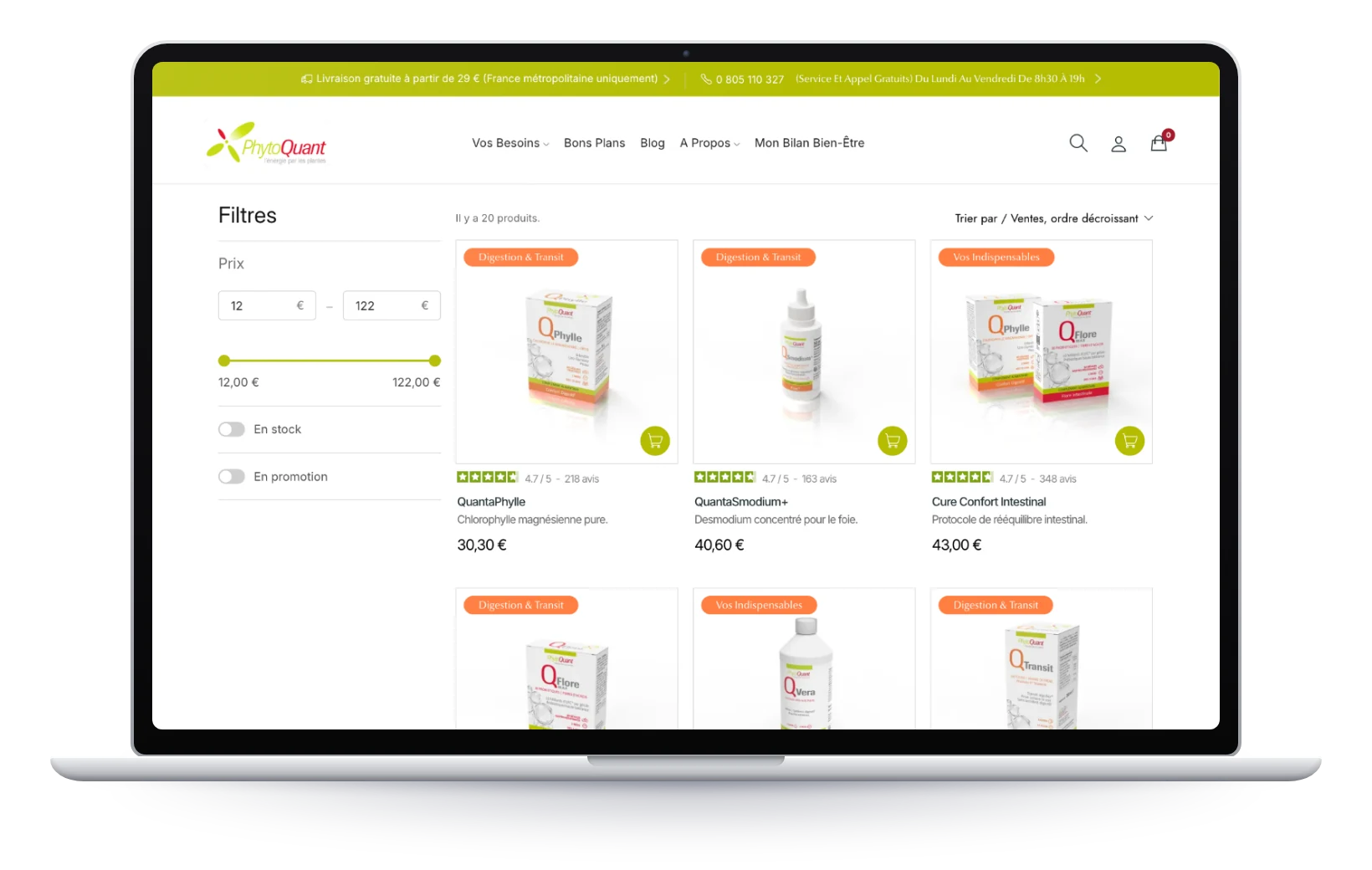 PhytoQuant, digestion and transit catalogue on desktop