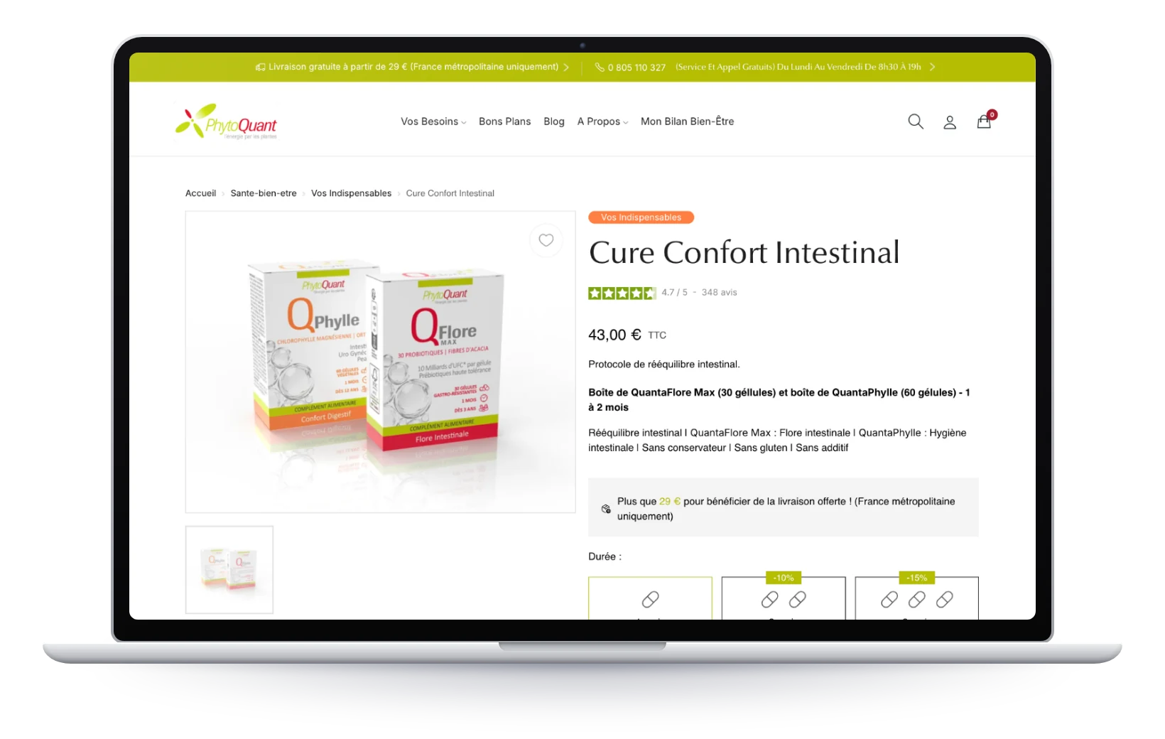 PhytoQuant, product page on desktop