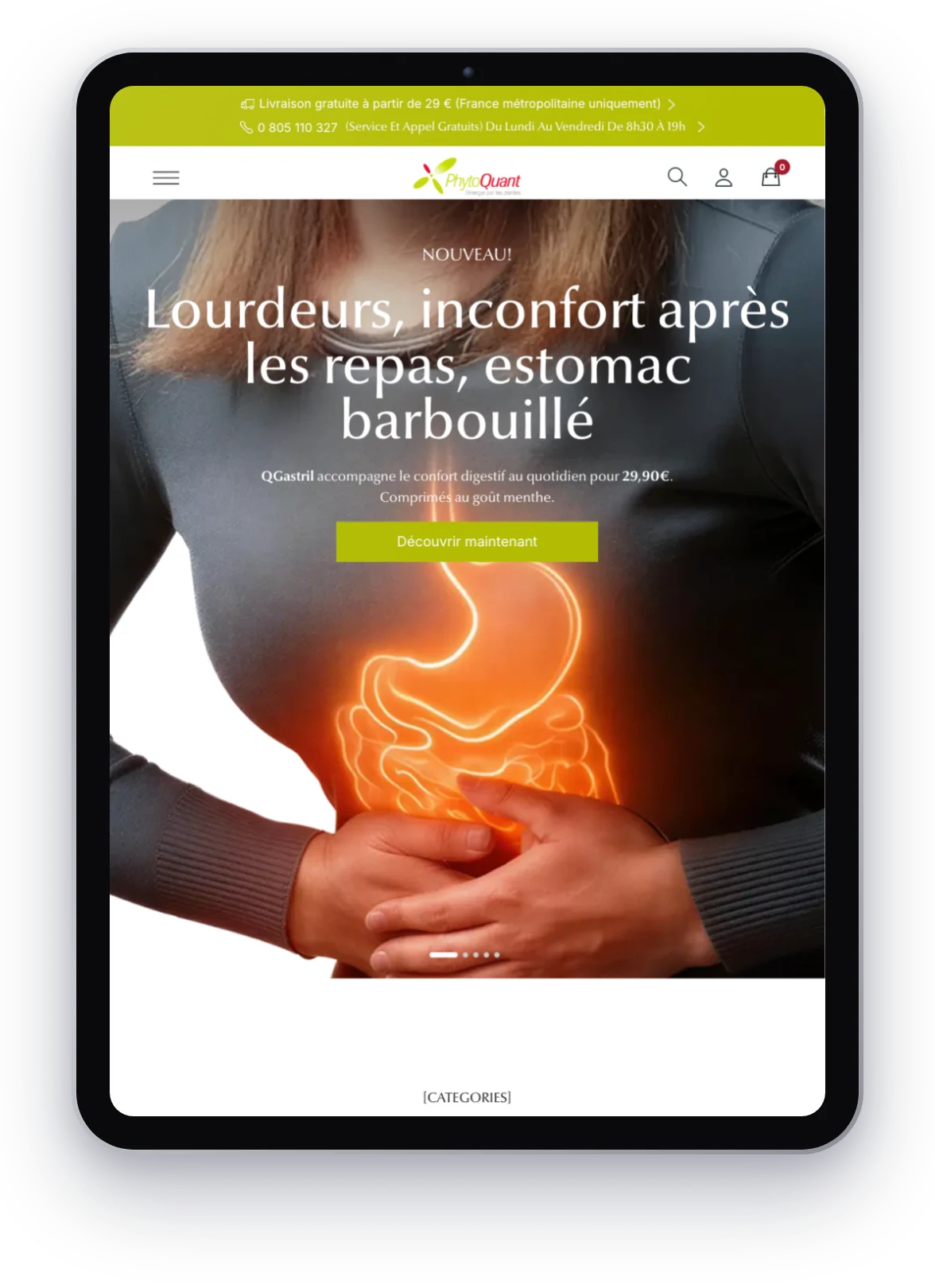 PhytoQuant, home page on tablet