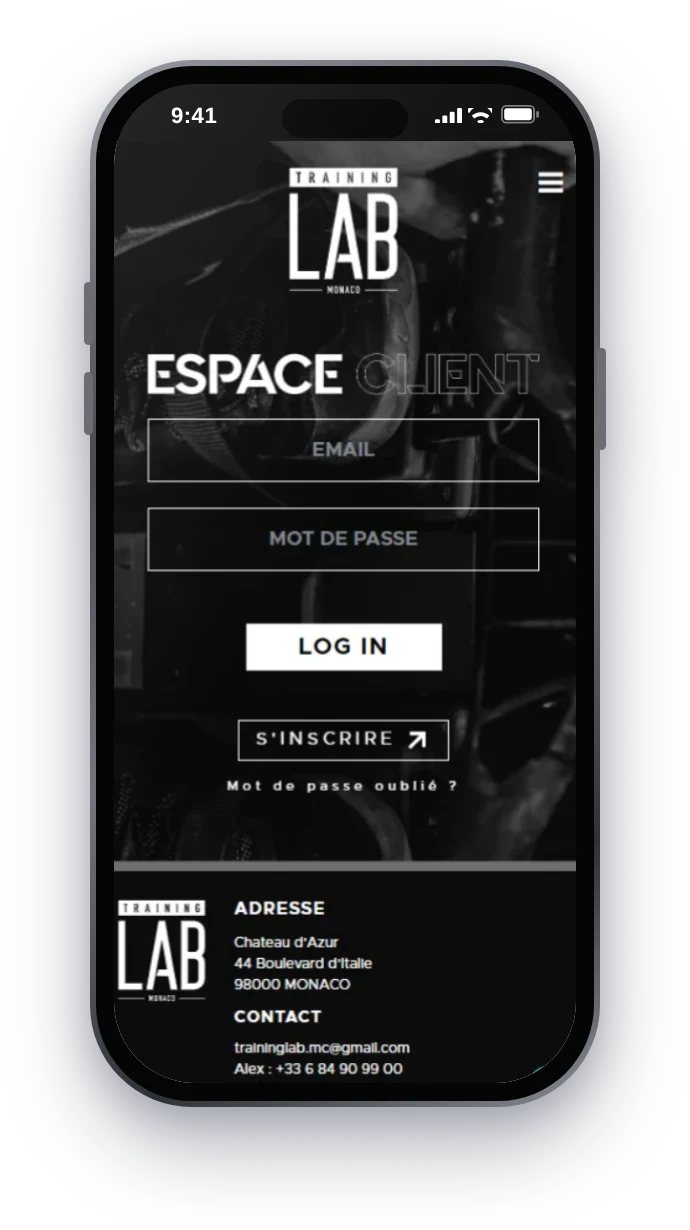 Training Lab, client area on mobile