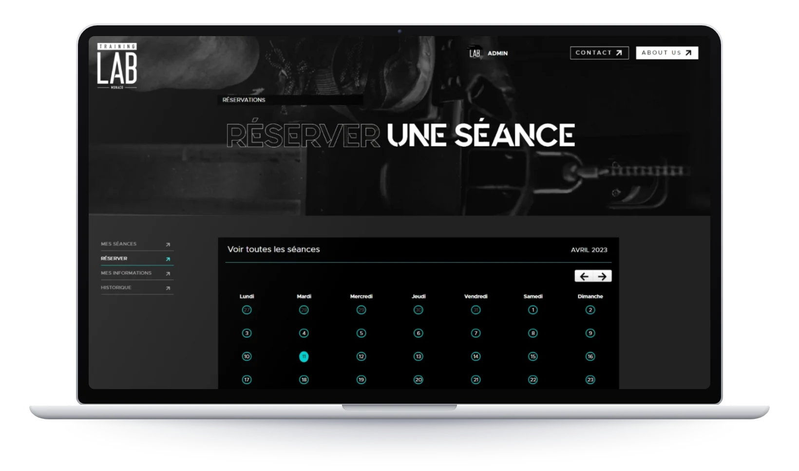 Training Lab, session booking on desktop