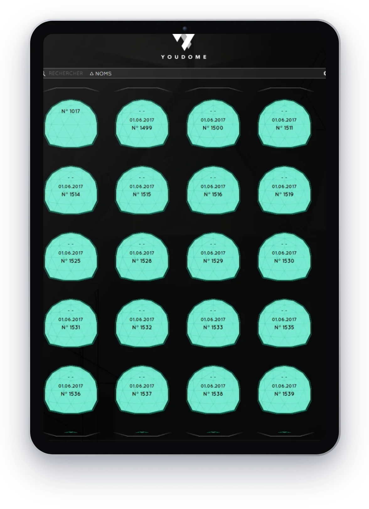 YouDome, list of scans on tablet